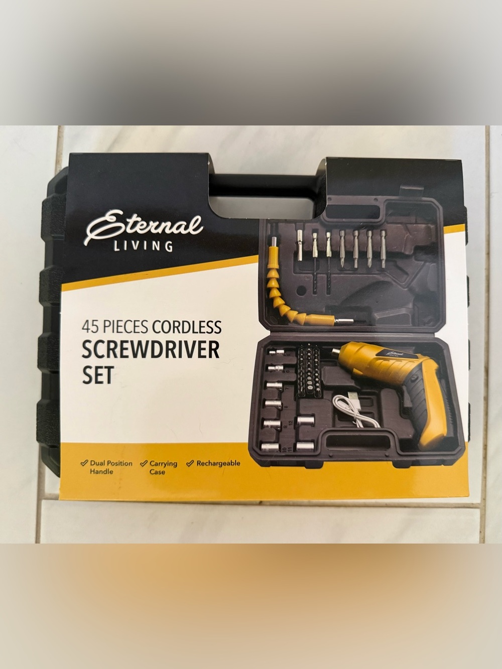 Eternal Living 45-Piece Cordless Screwdriver Set - Yellow/Black - NWOT